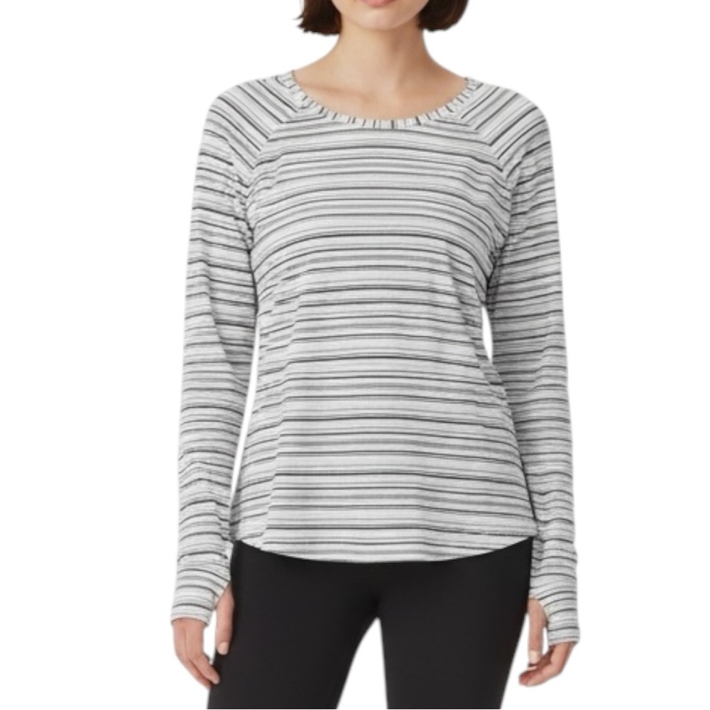 LULULEMON L/S Striped Top in White/Gray/Black Size Small — no size tag